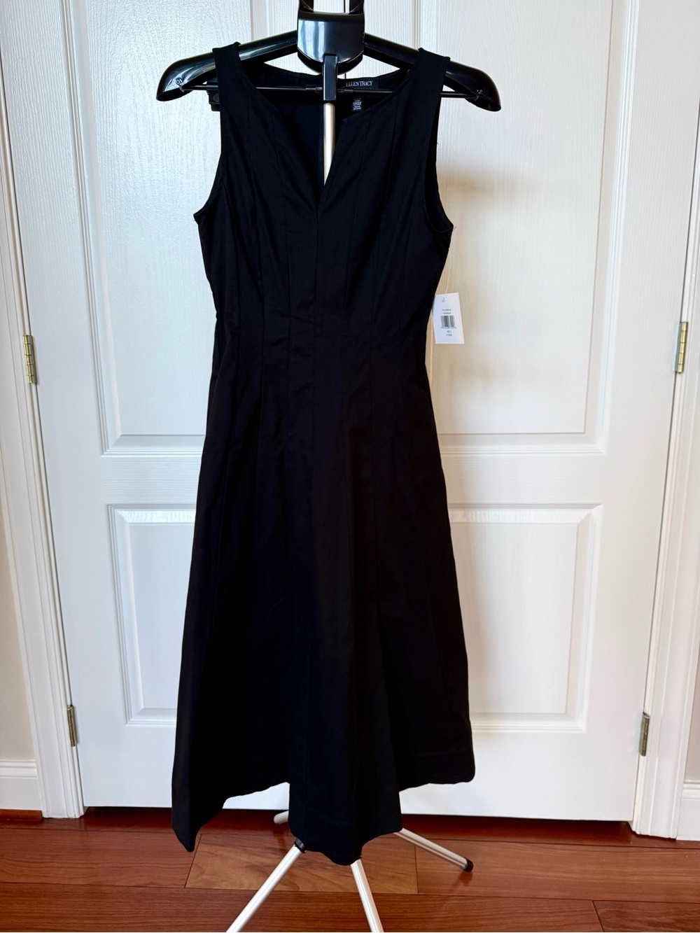Ann Taylor Black Sleeveless Midi Dress with V-Notch